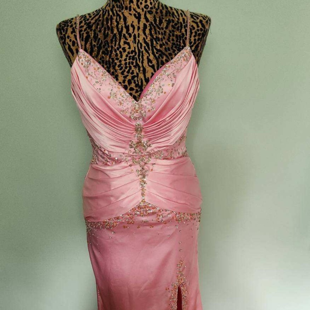 Silky Side Slit Pink Beaded Gown Corset